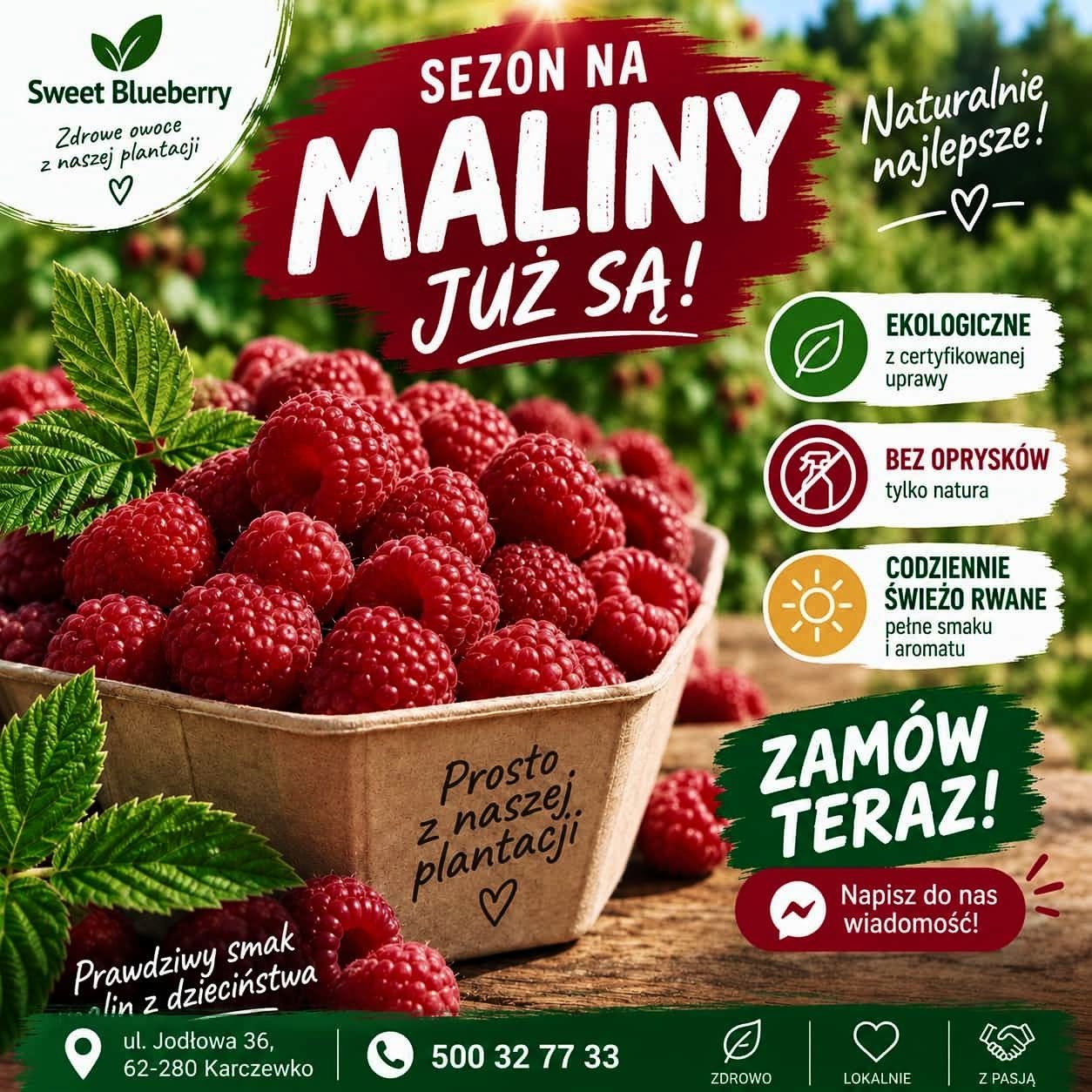 Grafika sezonu malinowego z Facebooka SweetBlueBerry